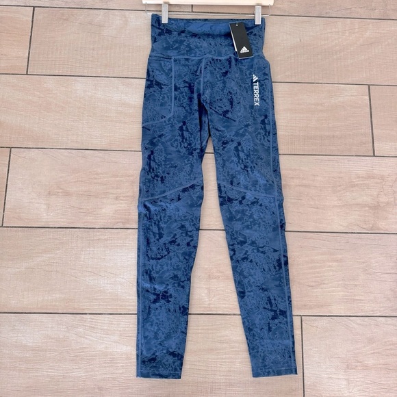 ADIDAS TERREX Skinny Workout Leggings Pants Multi in Navy Dusty Blue Size Small - Picture 9 of 16